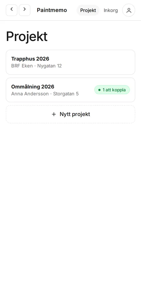 Projektlistan med status per projekt